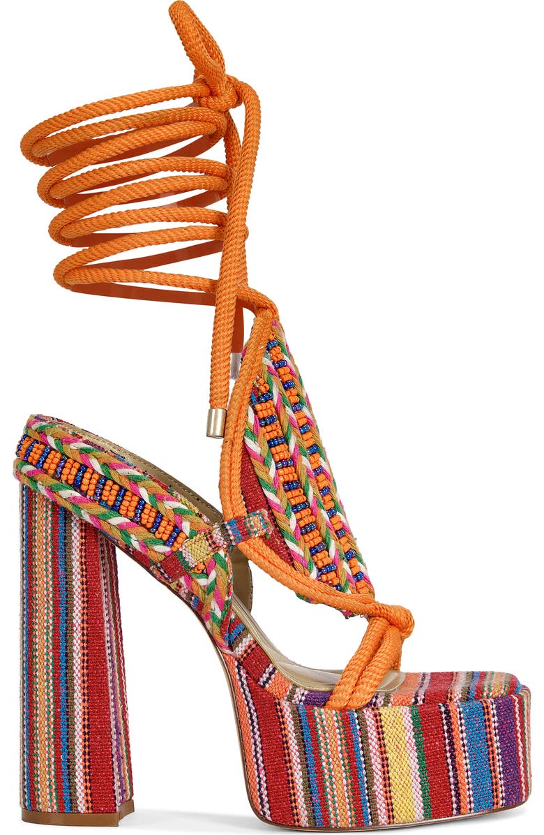 AZALEA WANG Kalina Platform Ankle Tie Sandal, Alternate, color, Multi