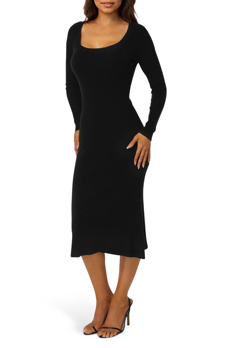 Scoop Neck Long Sleeve Sweater Dress, Alternate, color, BLACK