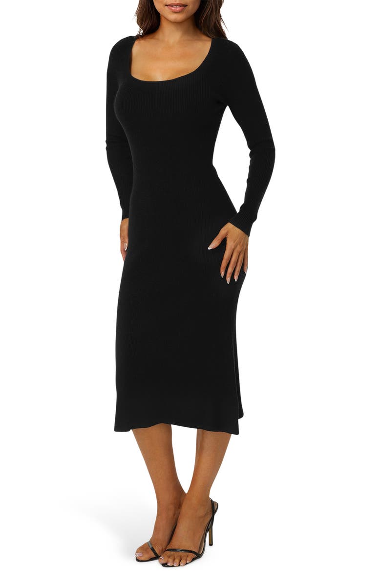 bebe Scoop Neck Long Sleeve Sweater Dress, Alternate, color, Black