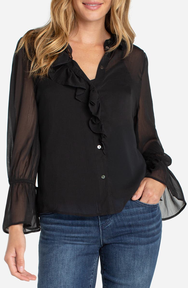 Liverpool Los Angeles Ruffle Front Sheer Shirt, Main, color,