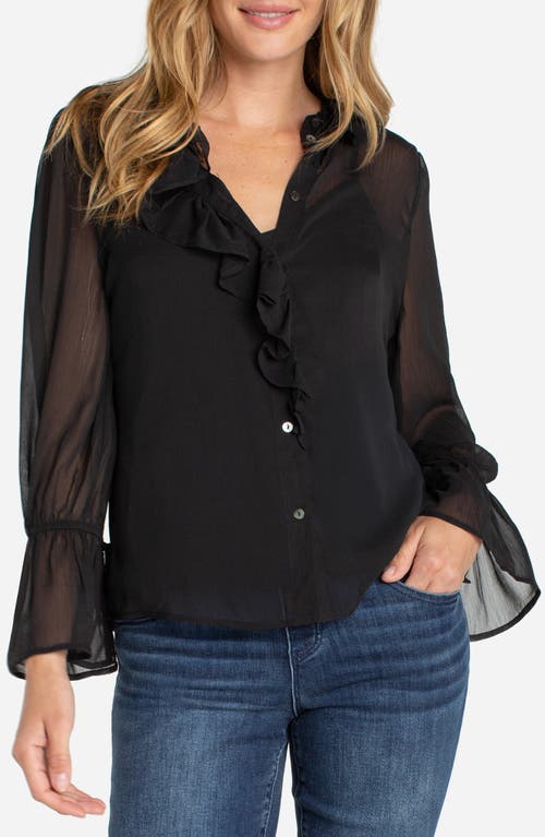 Liverpool Los Angeles Ruffle Front Sheer Shirt in Black at Nordstrom, Size Medium