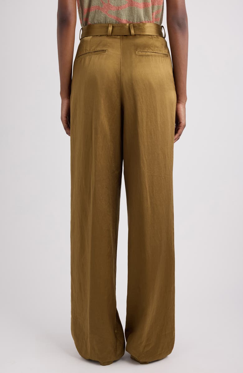Dries Van Noten Peaches Belted Pleated Wide Leg Trousers, Alternate, color, Umber
