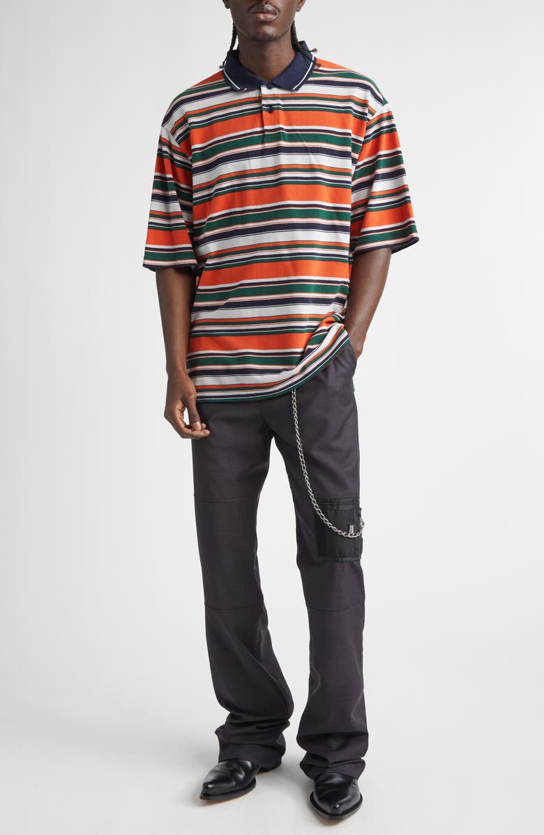 Martine Rose Oversize Stripe Polo, Alternate, color, Green/ Orange