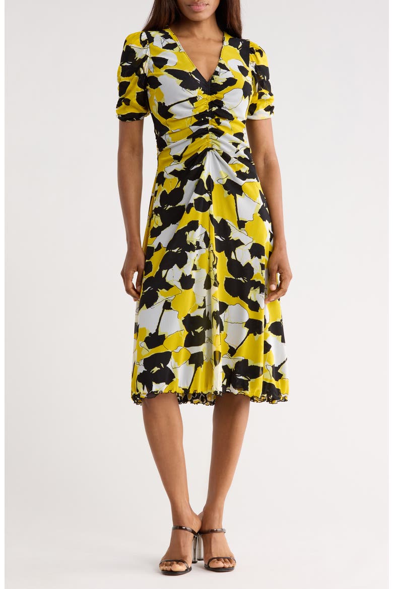 Koren Reversible Short Sleeve Mesh Midi Dress, Alternate, color, PAPER SUN SMALL YELLOW