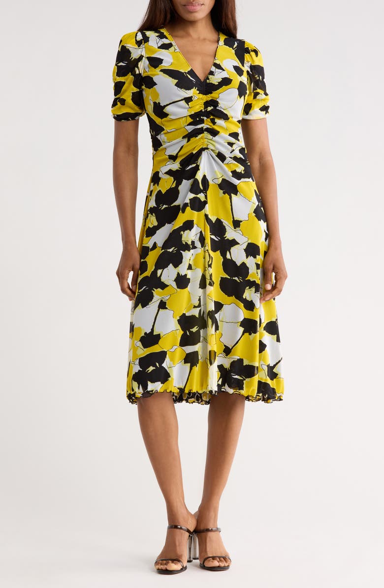 Diane von Furstenberg Koren Reversible Short Sleeve Mesh Midi Dress, Alternate, color, Paper Sun Small Yellow