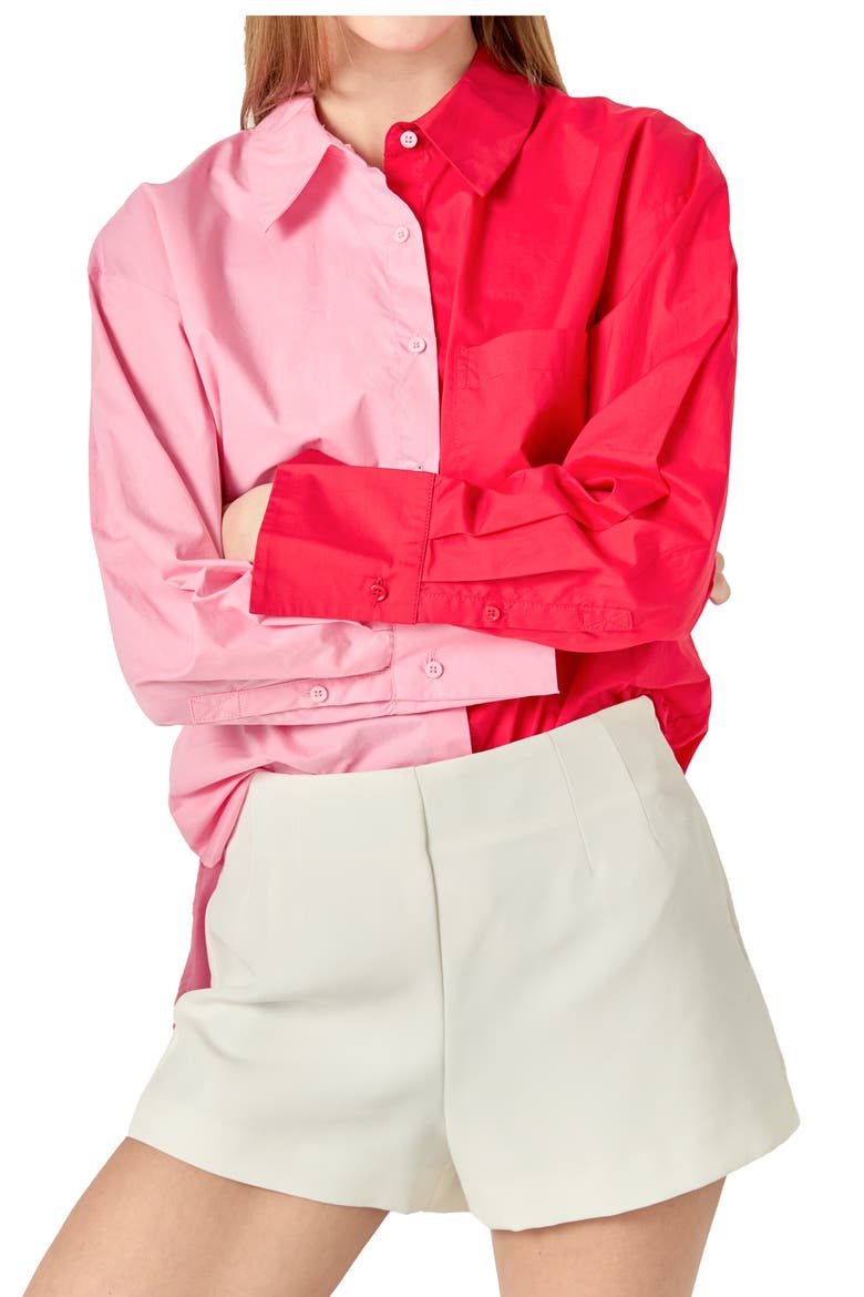 Colorblock Shirt, Alternate, color, PINK/ RED