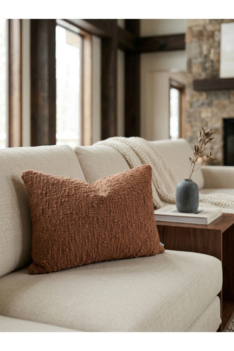 Cozy Cotton Boucle Lumbar Pillow with Down Alternative Insert, Alternate, color, Teddy Brown