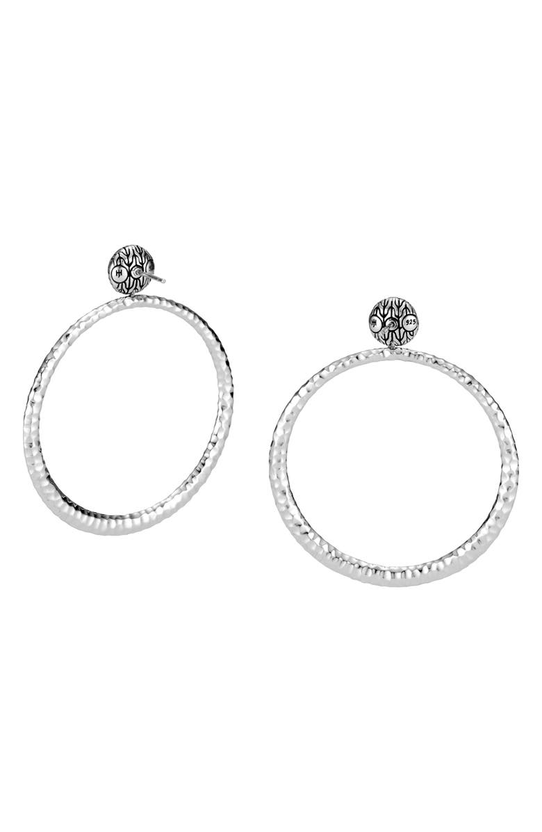 John Hardy Classic Chain Hammered Round Earrings, Alternate, color, Silver