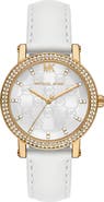 Michael Kors Three Hand Quartz CZ Embellished Leather Strap Watch, 38mm
