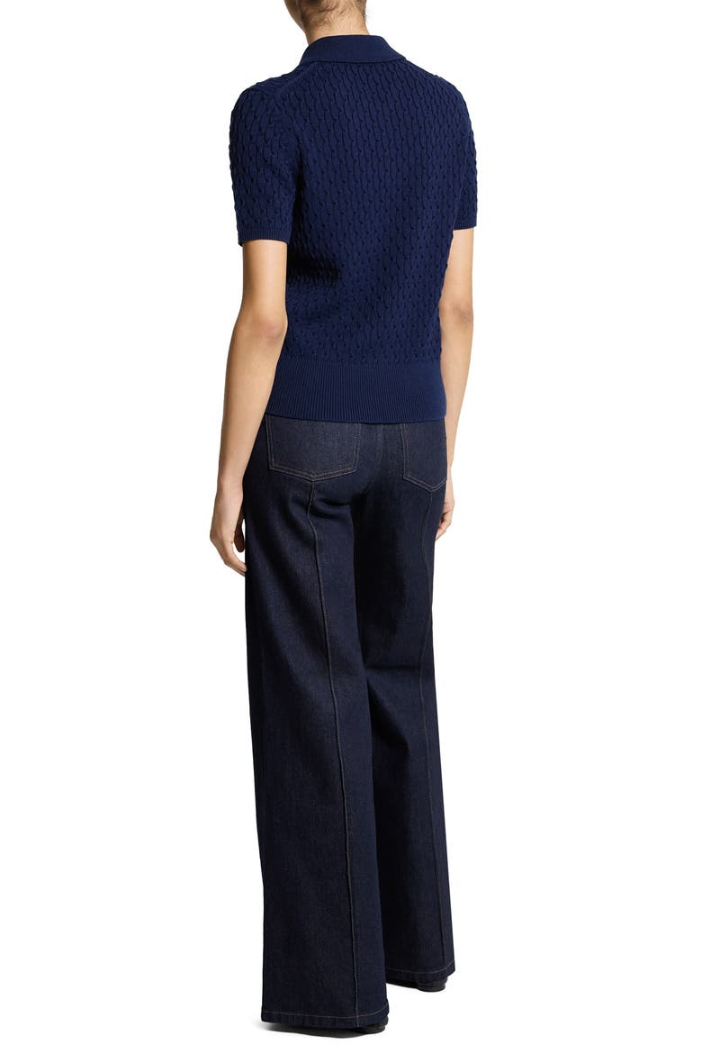 Textured Cable Knit Organic Cotton Polo, Alternate, color, NAVY