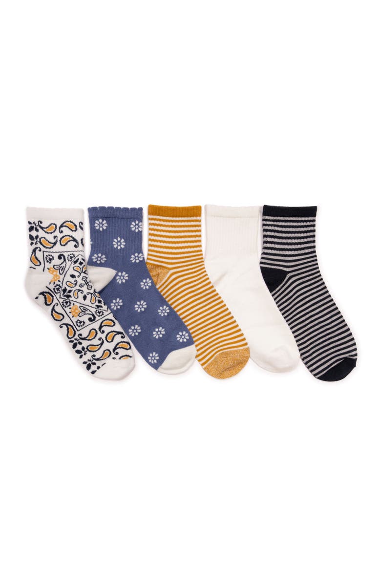 MUK LUKS Quarter Crew Novelty Socks, 5 Pair Pack, Main, color, Multi