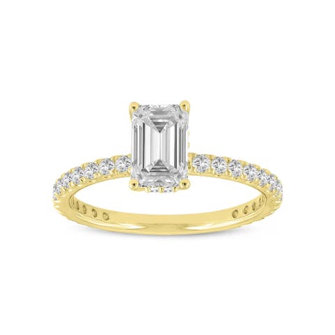 Meline14K Yellow Gold Emerald Cut Lab Grown Diamond Hidden Halo Engagement Ring - 2.08 Ct