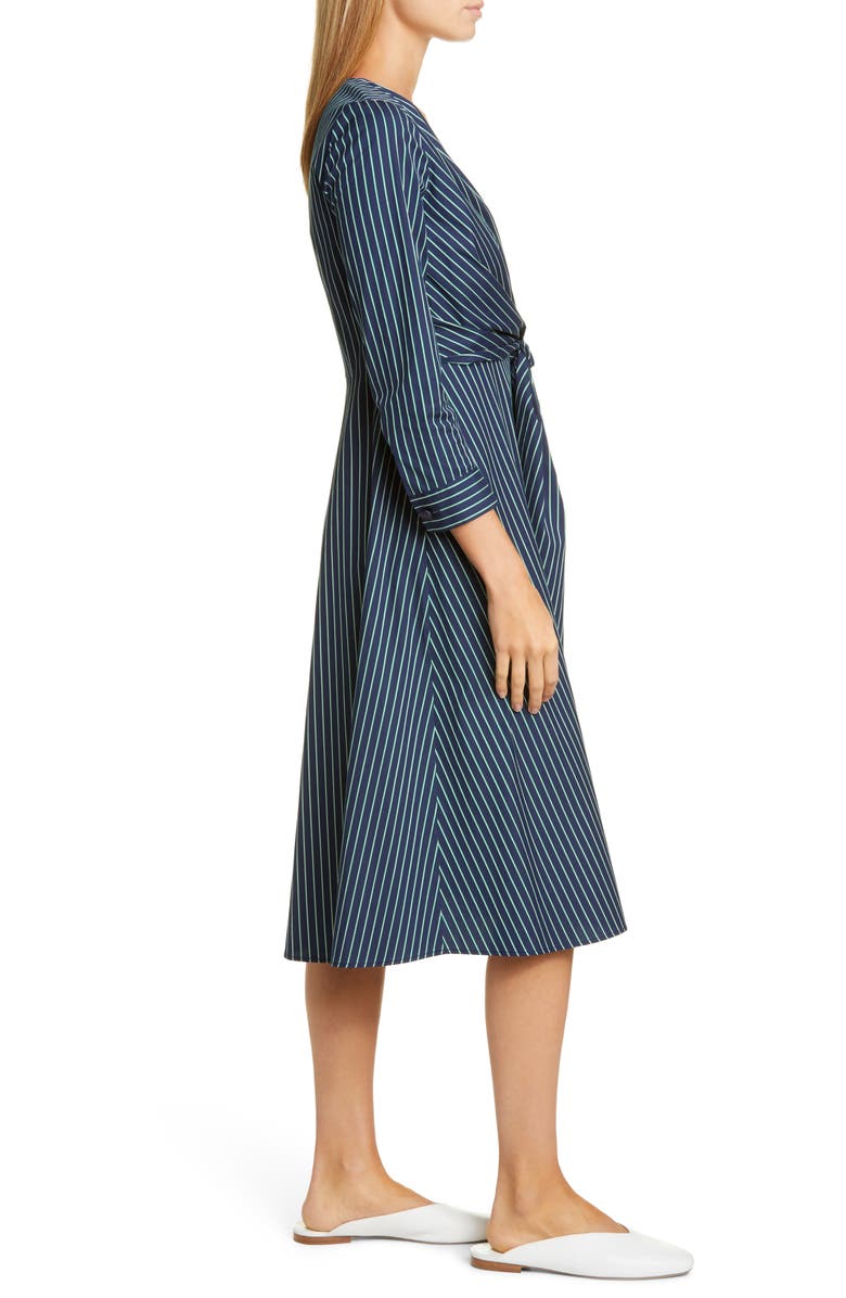 Lafayette 148 New York Penelope Stripe Faux Wrap Midi Dress, Alternate, color, 