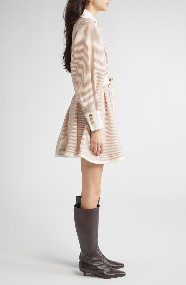 Zimmermann Hypnotic Stripe Long Sleeve Belted Cotton & Silk Minidress, Alternate, color, Tan Stripe