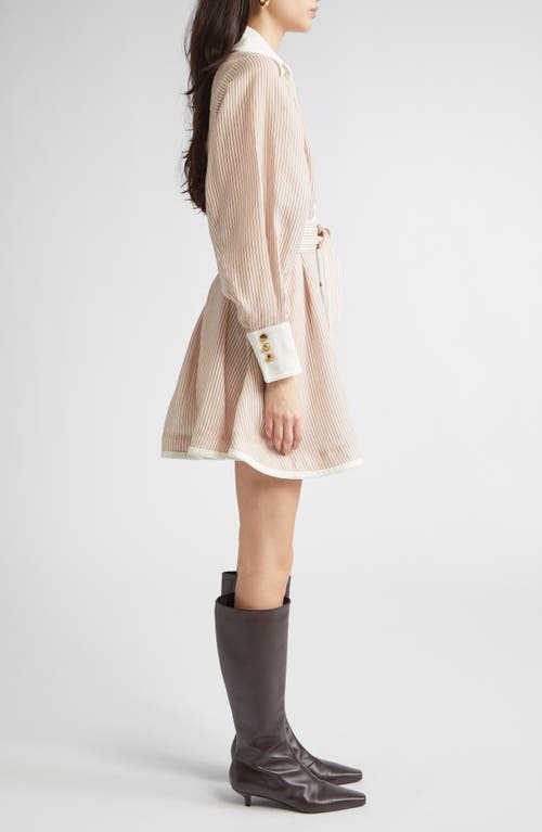 Zimmermann Hypnotic Tuck Belted Mini Shirt Dress In Neutral
