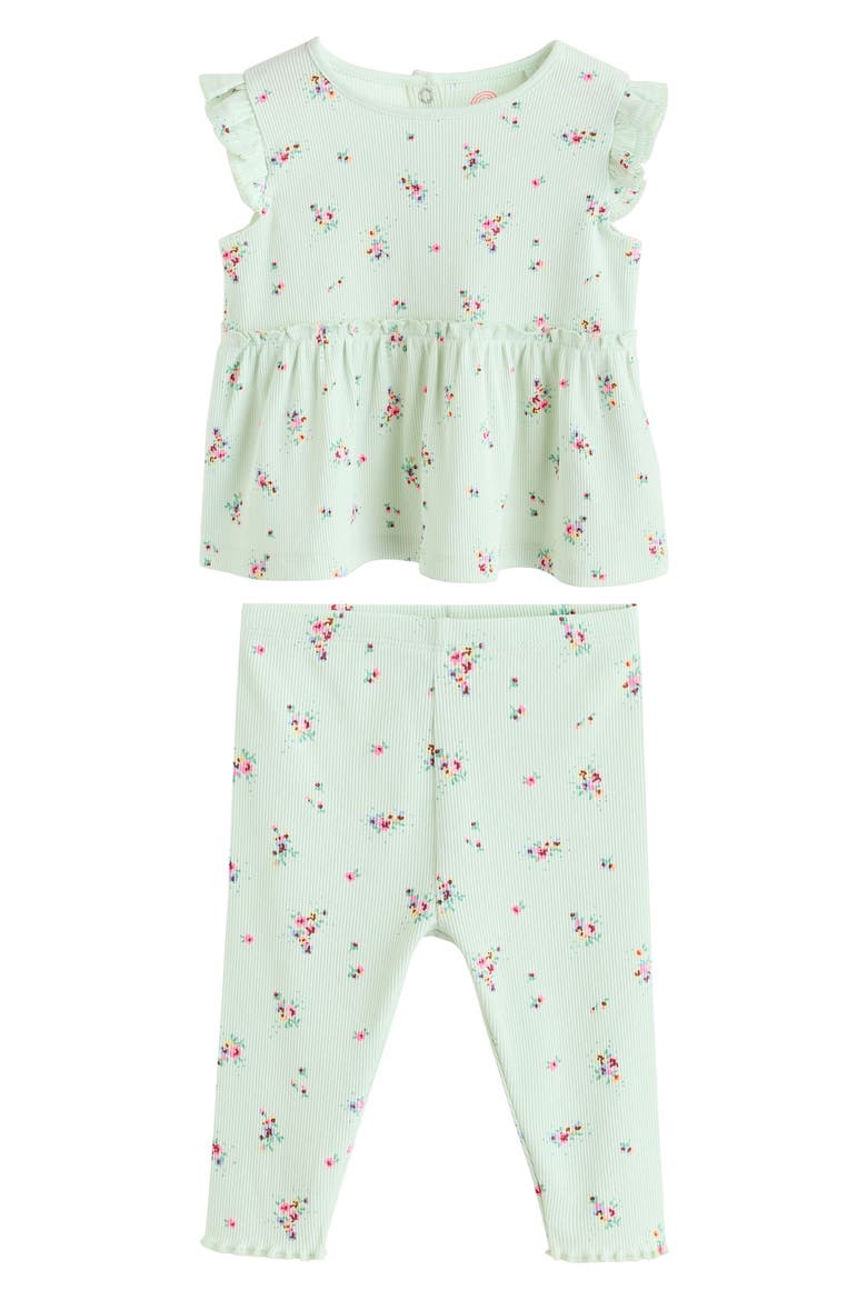 Ditsy Floral Top & Leggings Set, Main, color, GREEN