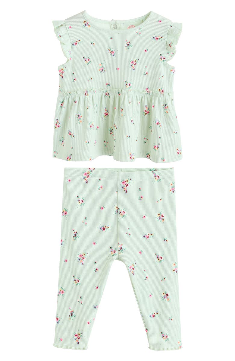 NEXT Ditsy Floral Top & Leggings Set, Main, color, Green