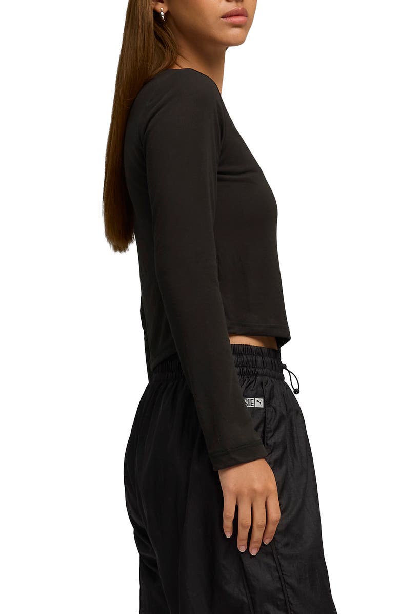 PUMA x Rosé Slim Fit Long Sleeve Crop T-Shirt, Alternate, color, Puma Black