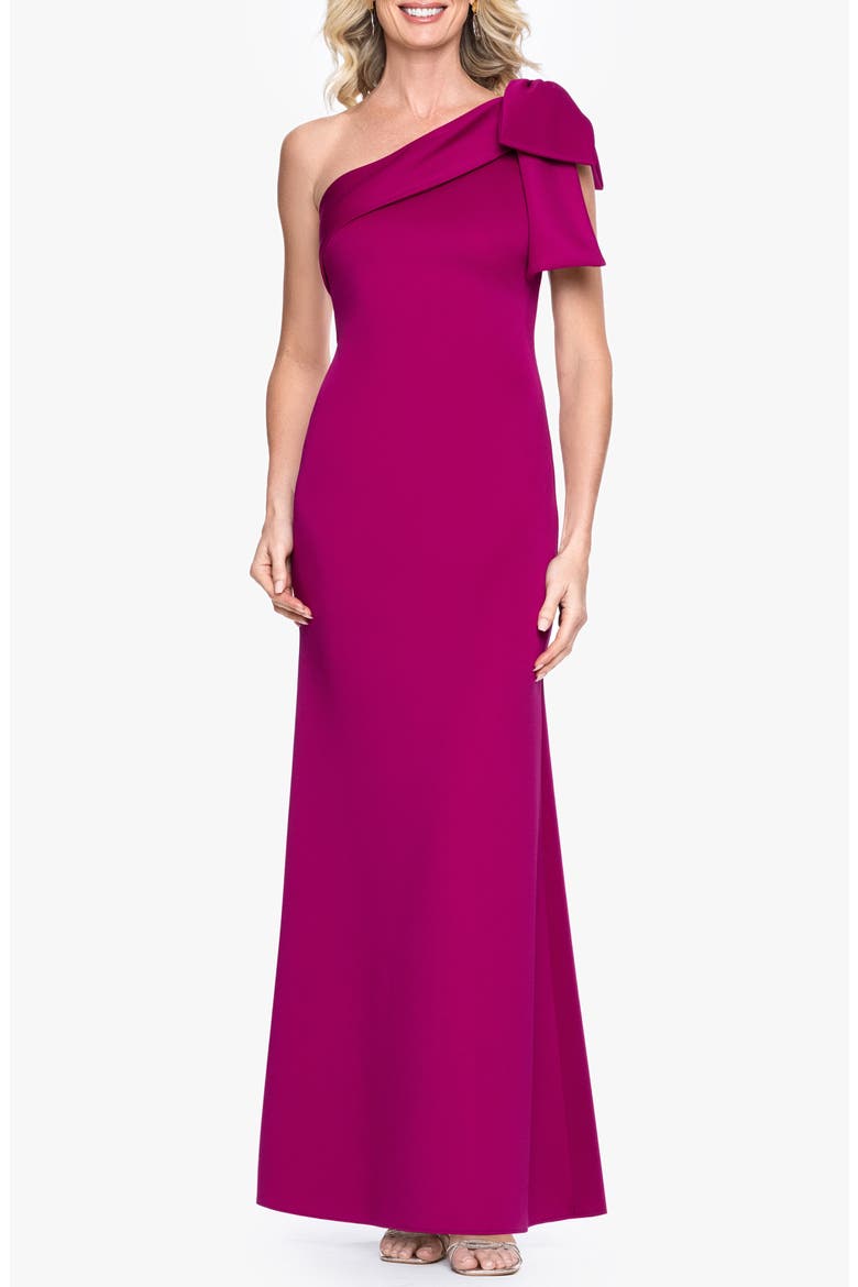 One-Shoulder Scuba Crepe Gown, Main, color, FUSHIA