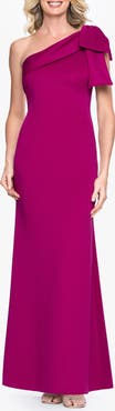 Betsy & Adam One-Shoulder Scuba Crepe Gown