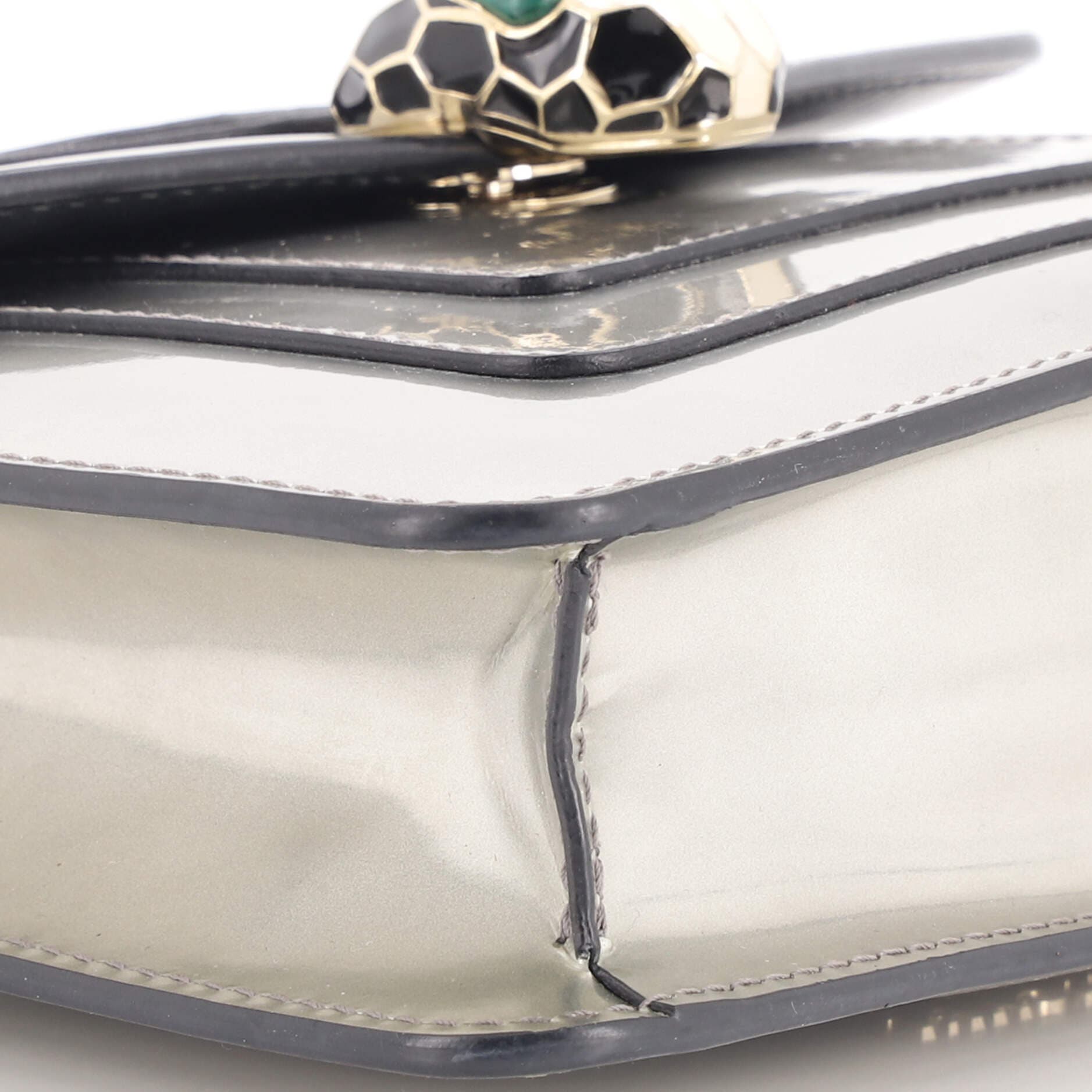 Serpenti Forever Square Shoulder Bag Metallic Leather Small, Alternate, color, Metallic Silver