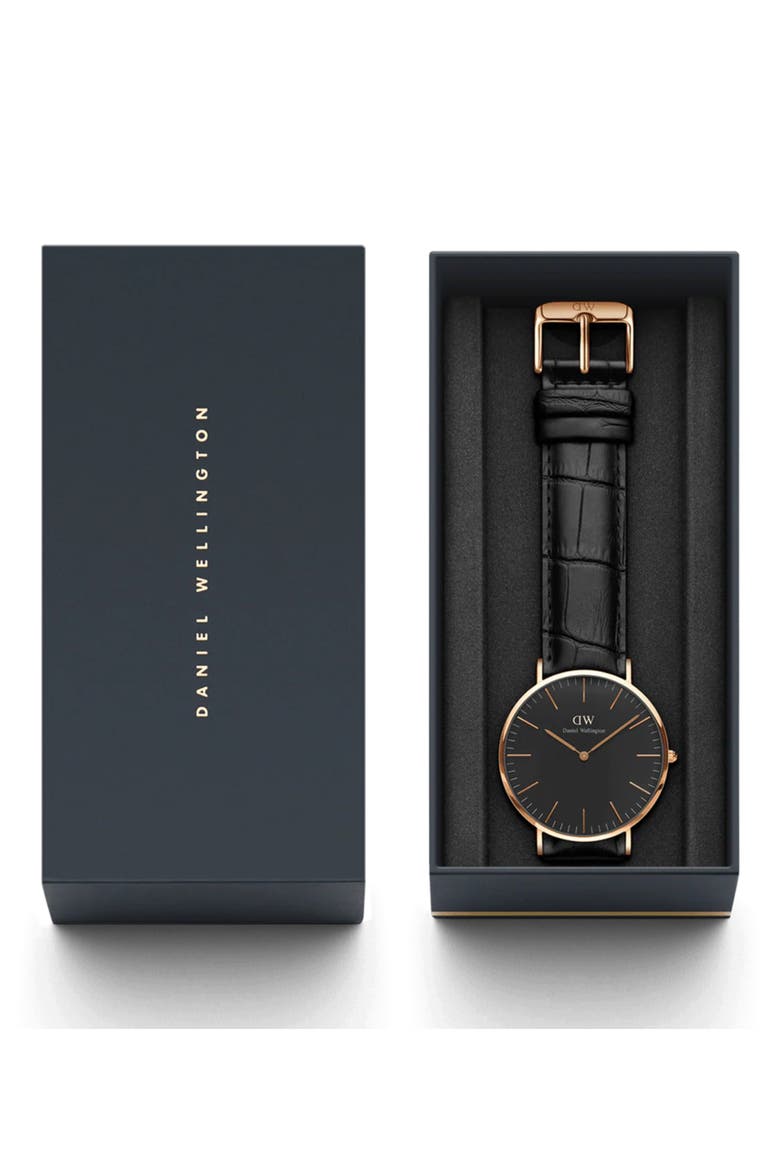 Classic Reading Croc Embossed Leather Strap Watch, 40mm, Alternate, color, ROSE GOLD