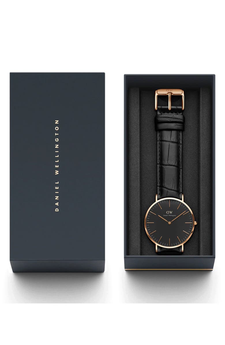 Daniel Wellington Classic Reading Croc Embossed Leather Strap Watch, 40mm, Alternate, color, Rose Gold
