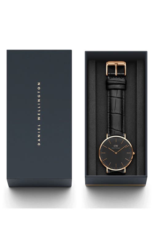 Daniel Wellington Classic Reading Croc Embossed Leather Strap Watch, 40mm In Black