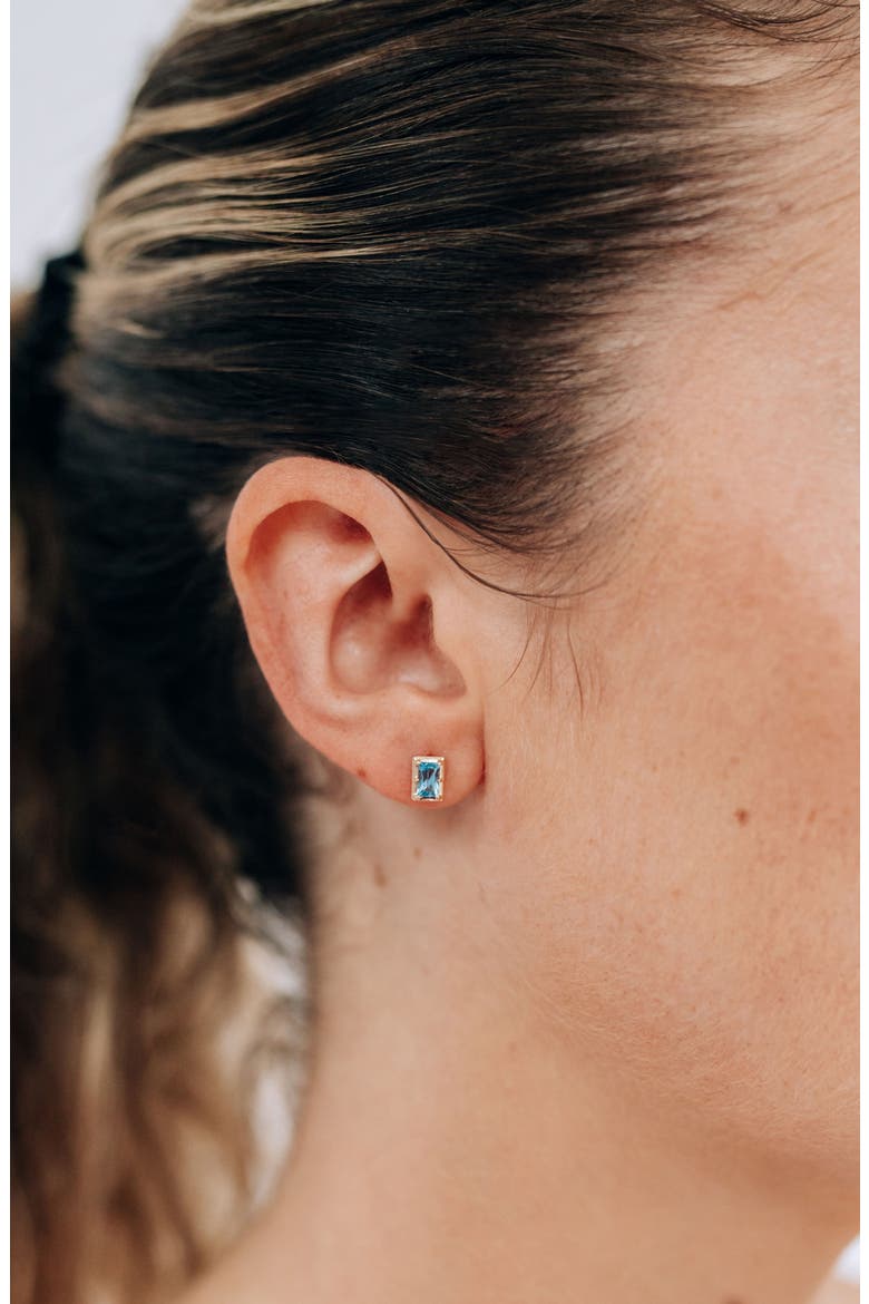 Blue Topaz Baguette Stud Earrings, Alternate, color, YELLOW GOLD/ BLUE