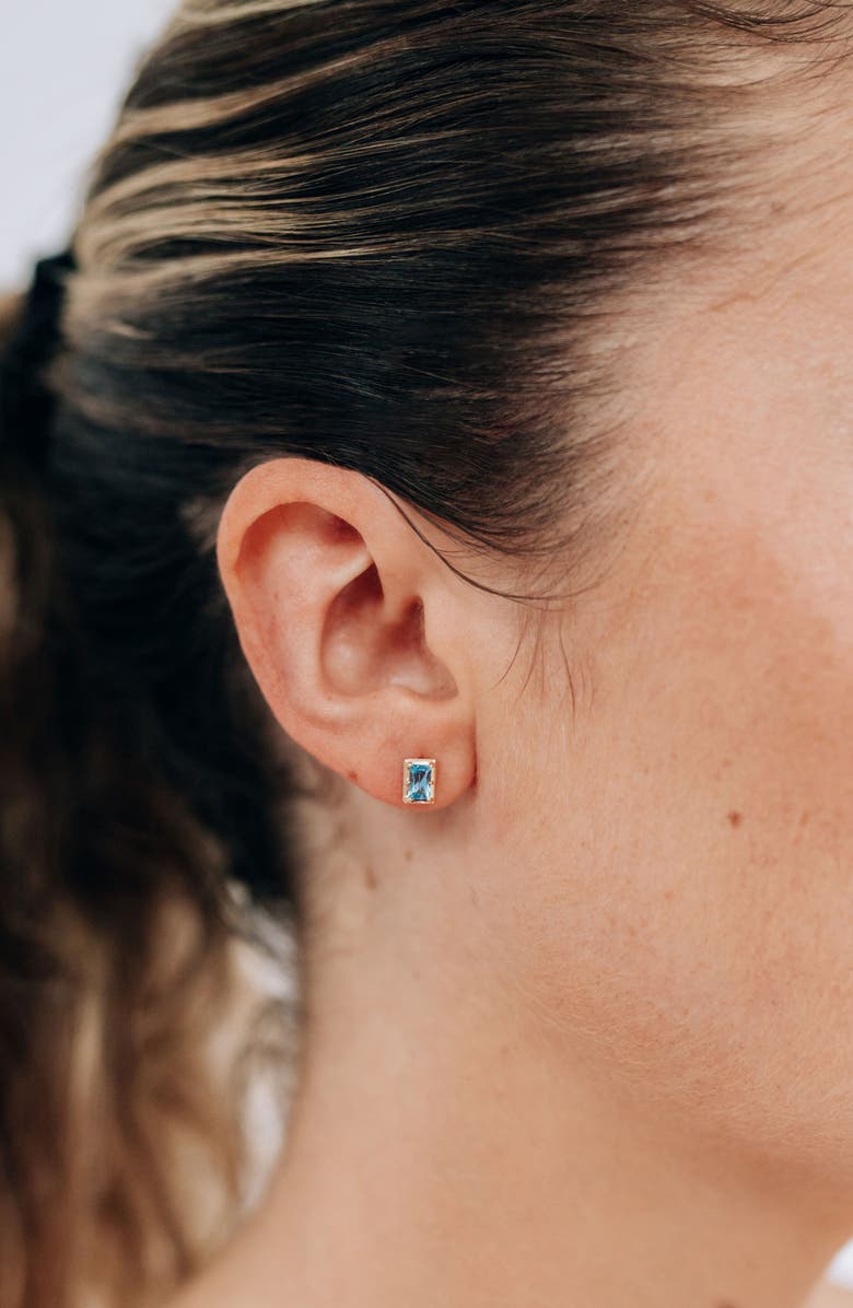 Anzie Blue Topaz Baguette Stud Earrings, Alternate, color, Yellow Gold/ Blue