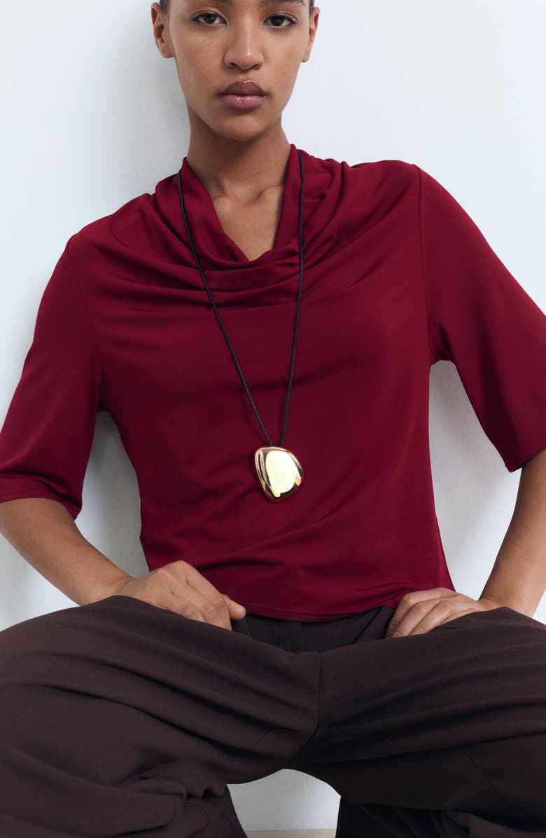 MANGO Drape Neck Top, Alternate, color, Burgundy