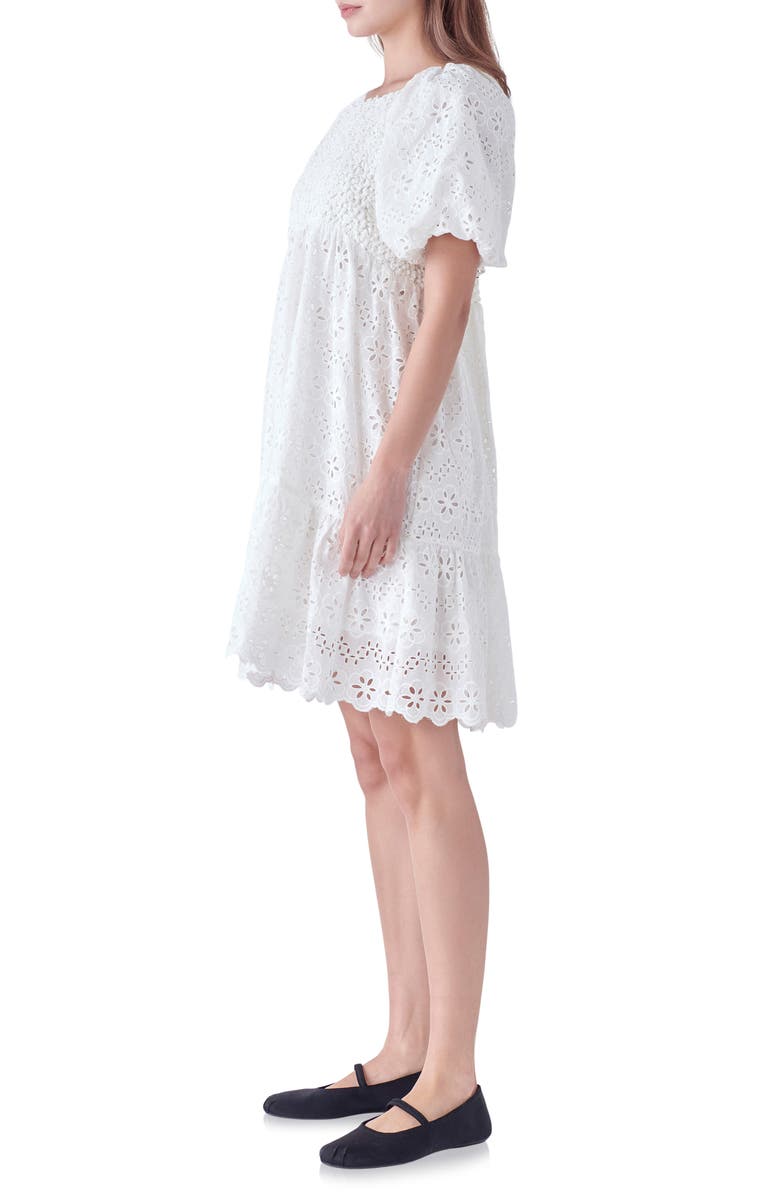 English Factory Eyelet Knit Combo Dress, Alternate, color, White