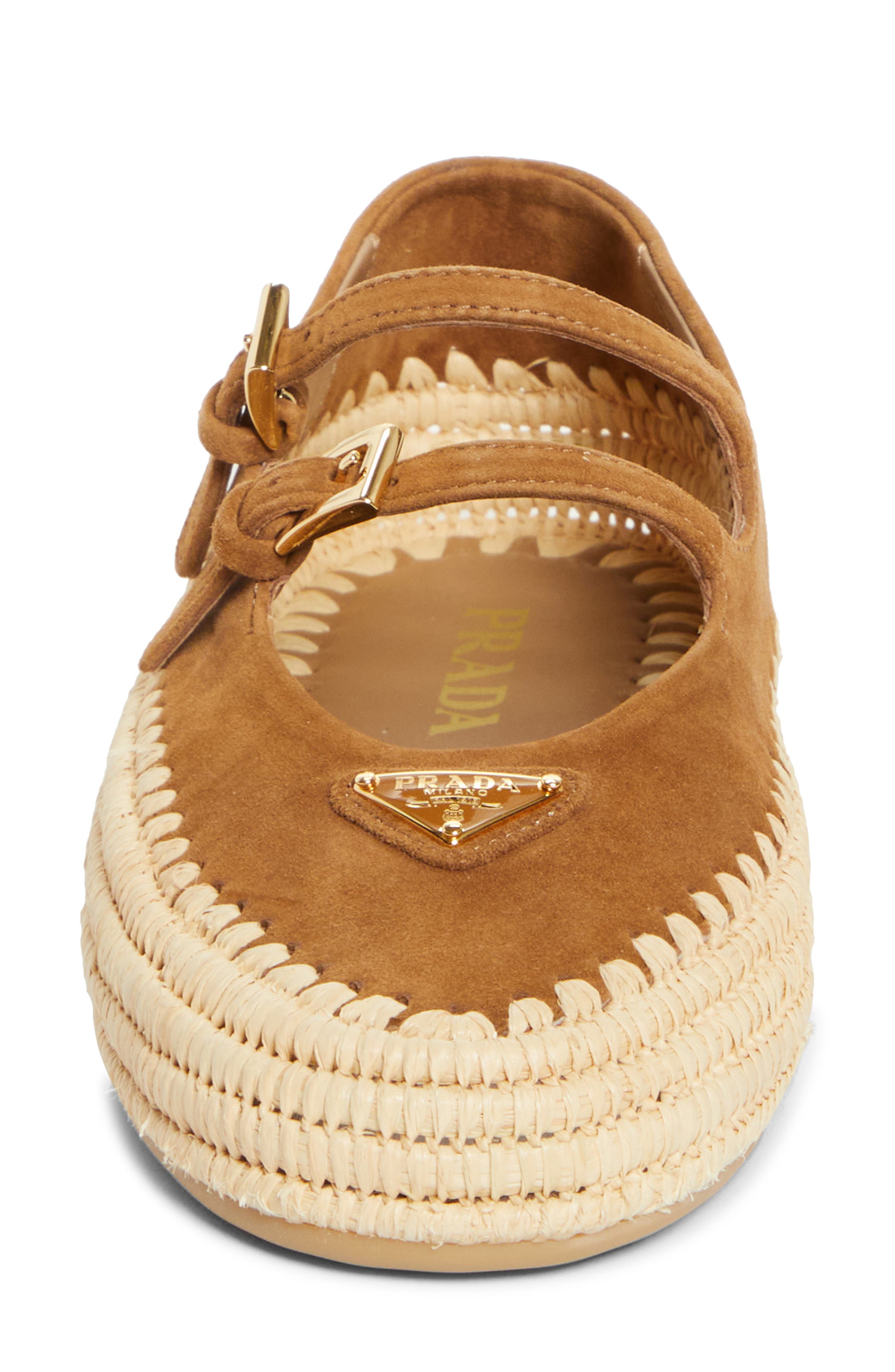 Prada Raffia Double Strap Mary Jane Flat, Alternate, color, 