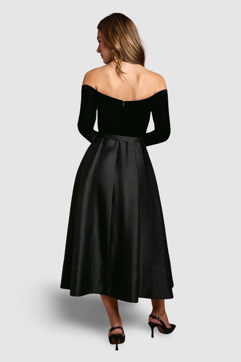 Bardot Full Skirted Midi Dress, Alternate, color, Black