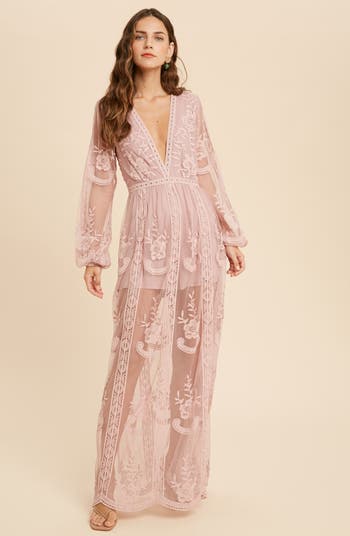 Floral Embroidered Long Sleeve Maxi Dress