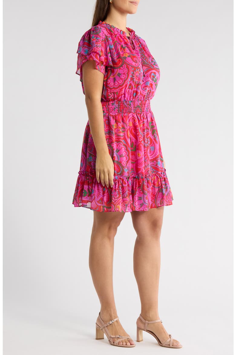 Anais Floral Print Ruffle Dress, Alternate, color, FUCHSIA MULTI