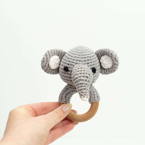 Baby Interactive Wooden Toy Rattle with Crochet Animal
