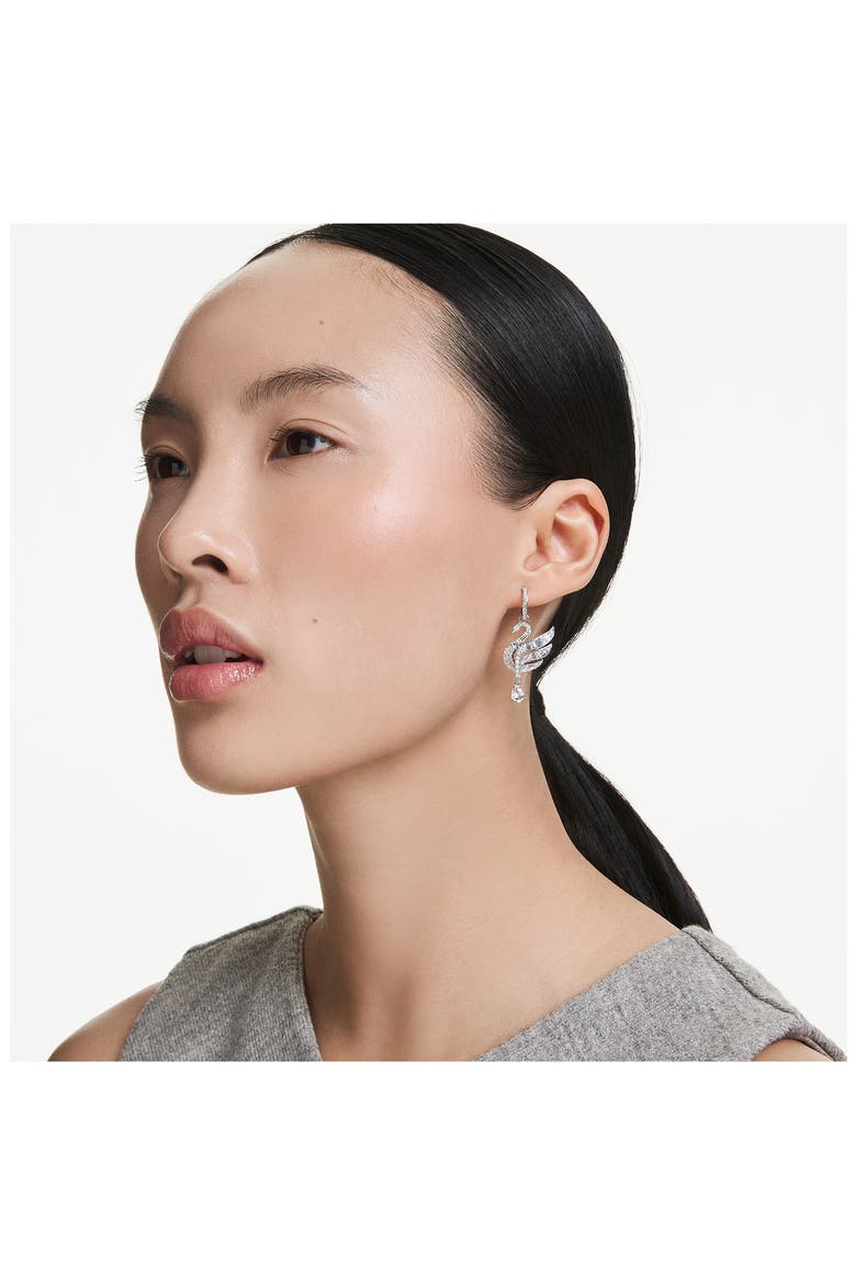 Swan Crystal & Faux Pearl Drop Earrings, Alternate, color, WHITE/ SILVER