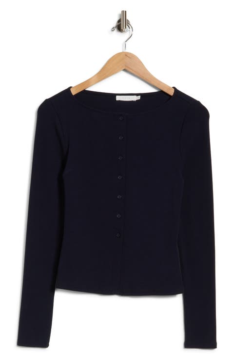 Long Sleeve Button Front Crop Top