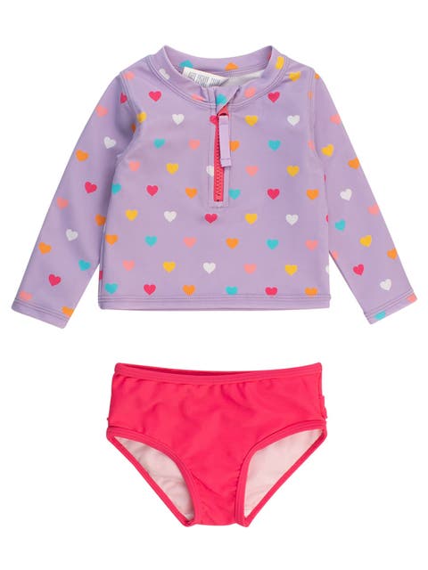 Girls UPF50+ Long Sleeve Zipper Rash Guard 2-Piece