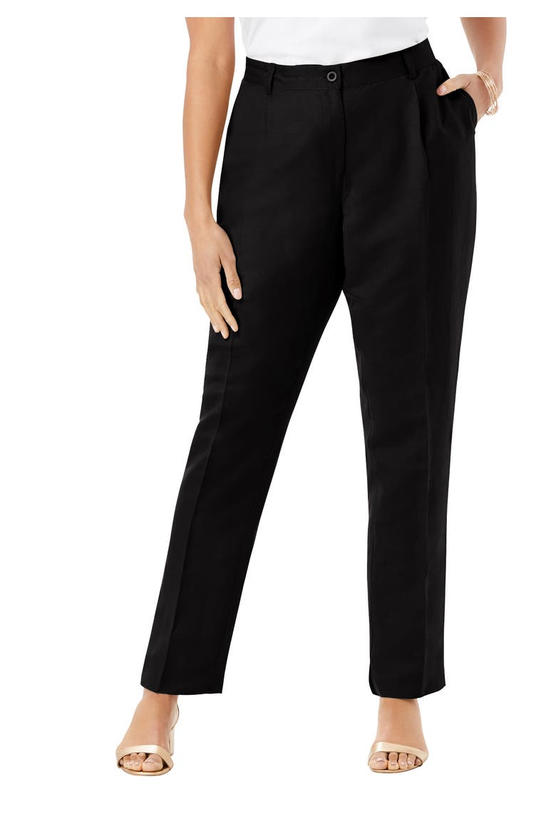 Linen Pleat-Front Pant, Main, color, BLACK
