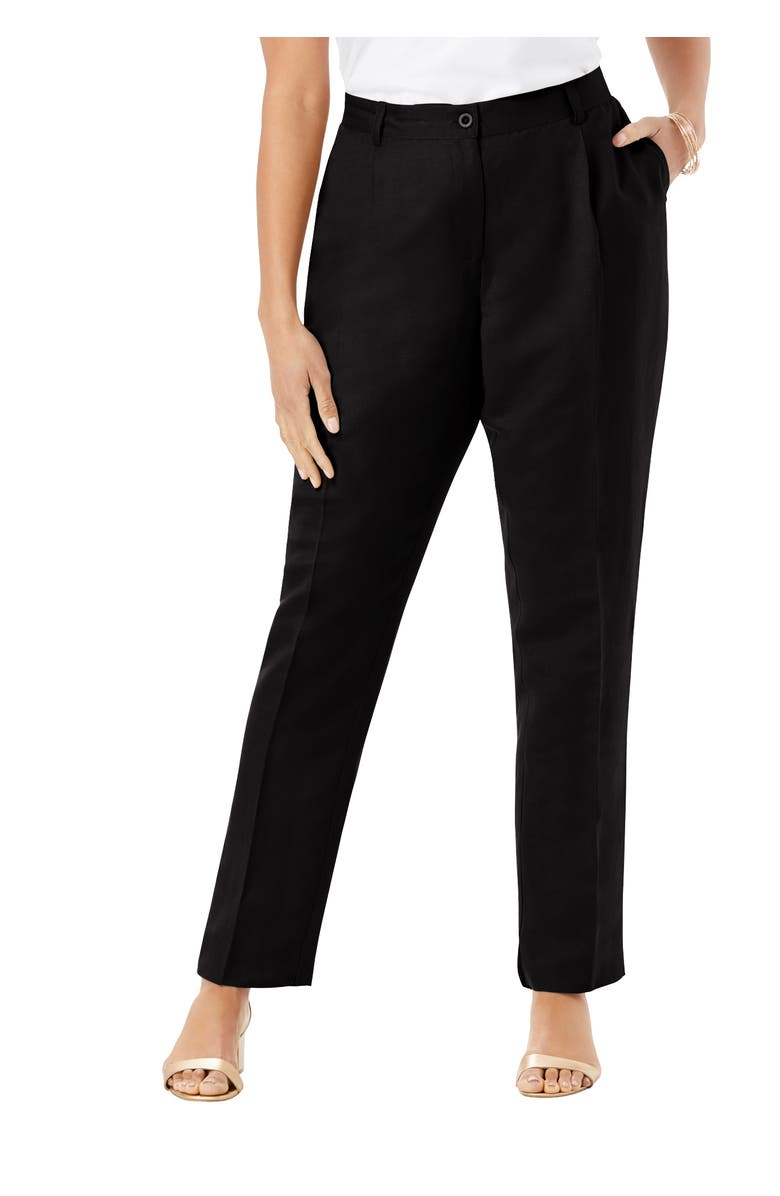 Jessica London Linen Pleat-Front Pant, Main, color, Black