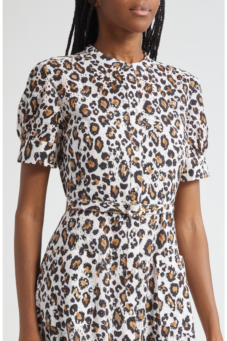 Leopard Print Cotton Eyelet Belted Shirtdress, Alternate, color, LEOPARD PRINT