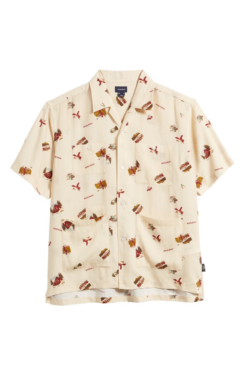 Woolrich Mountain Print Short Sleeve Button-Up Shirt, Alternate, color, 