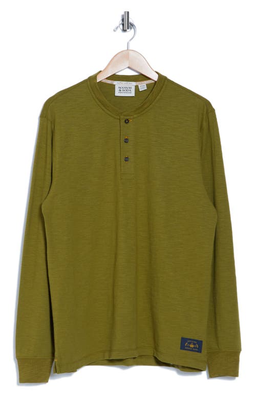 Scotch & Soda Long Sleeve Slub Knit Henley In Green