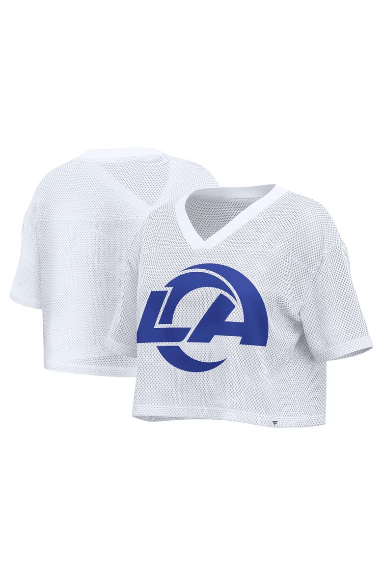 Women's Fanatics White Los Angeles Rams Oversized Mesh Cropped V-Neck Jersey, Main, color, White