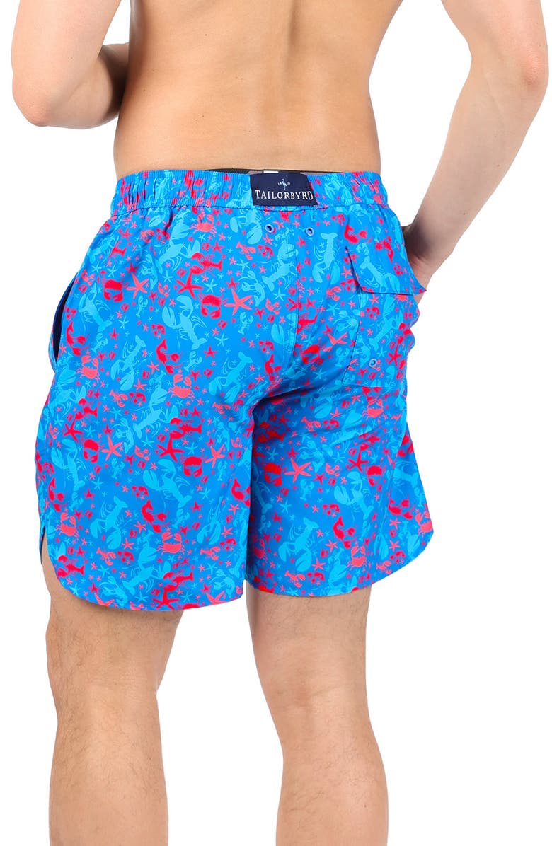 TailorByrd Lobster Print Swim Trunks, Alternate, color, Island Blue