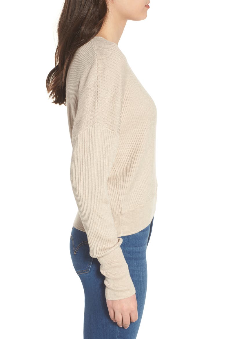 Rib Wrap Sweater, Alternate, color, TAN ETHEREA HEATHER