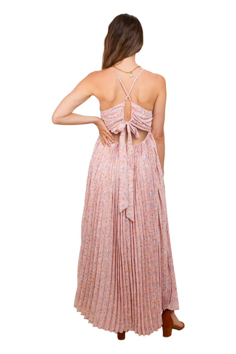 Floral Pleated Back Cutout Maxi Dress, Alternate, color, Light Pink