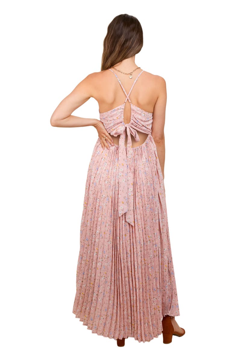 PinkBlush Floral Pleated Back Cutout Maxi Dress, Alternate, color, Light Pink